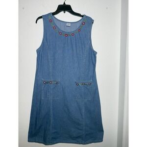 Vintage Gardening Jumper Dress Womens Size Medium Denim Spring Dress Floral